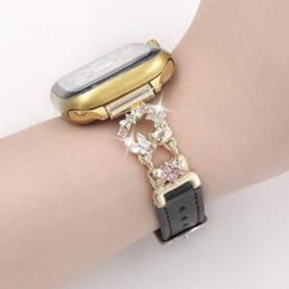 NEW Black/Gold Leather with floral design Apple Watch Band - Picture 3 of 6